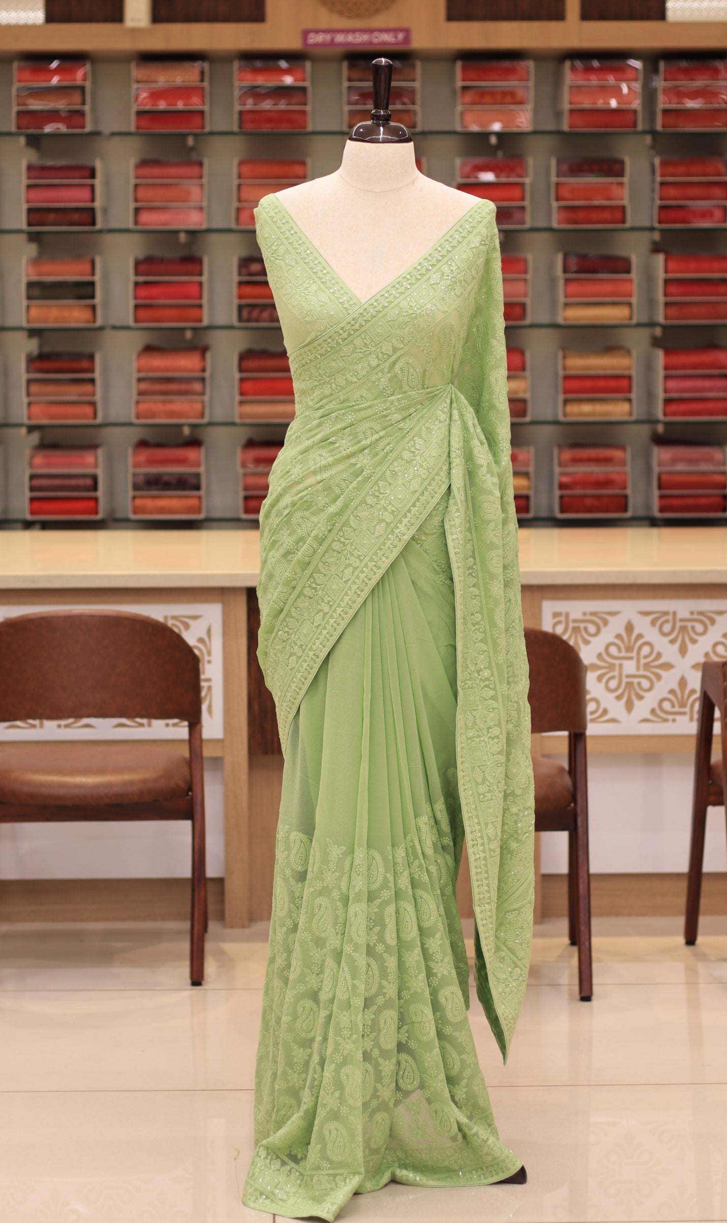 Georgette Chikankari Saree - Mango Design